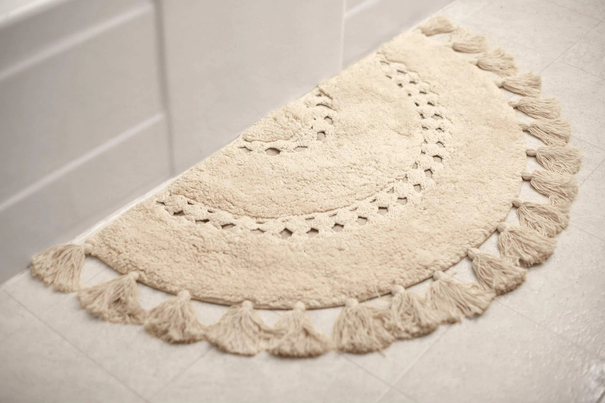 Beautiful Boho Rug With Tassels For Your Bathroom,Soft Half Circle 100% Cotton Mat Fits Perfectly... | Wayfair North America