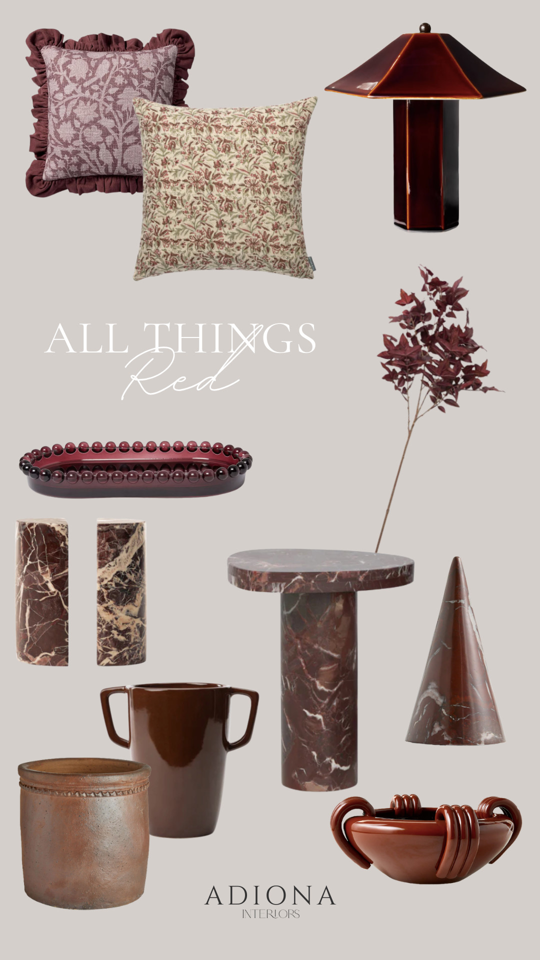 Collected red home decor 

throw pillows, home decor, red decor, faux stems, fall stems, fall decor, red table lamp, table lamp, decorative tray, side table, marble table, marble decor, planter, clay planter, decorative bowl, planter, seasonal decor  

 #LTKSeasonal #LTKHome