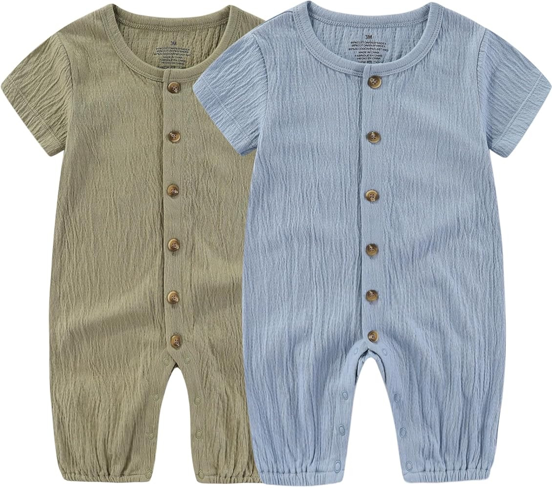 Baby Girl Romper Button Jumpsuit Summer Infant Boy Clothes for 0-24 Months | Amazon (US)