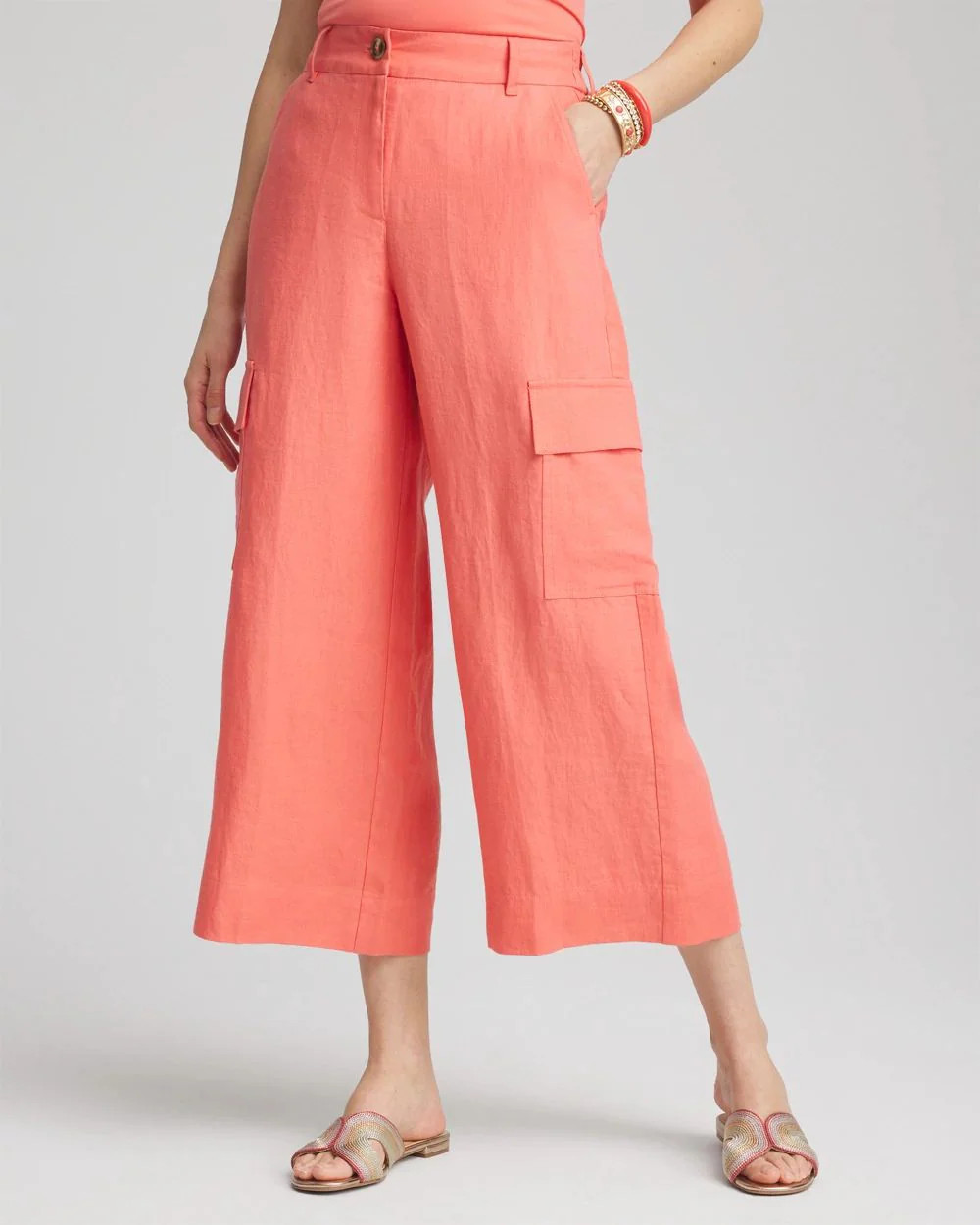 Linen Cargo Wide-Leg Cropped Pants | Chico's