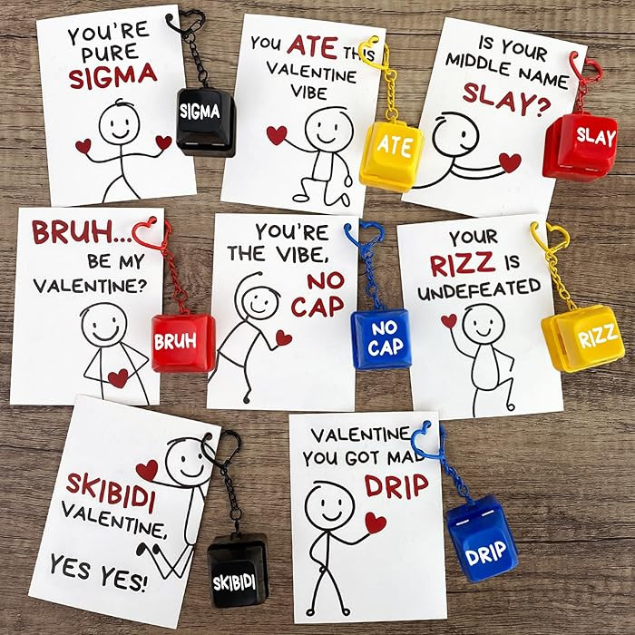 Valentines Day Cards for Kids School - 24 Valentine Slang Cards with Keyboard Clicker Keychains -... | Amazon (US)