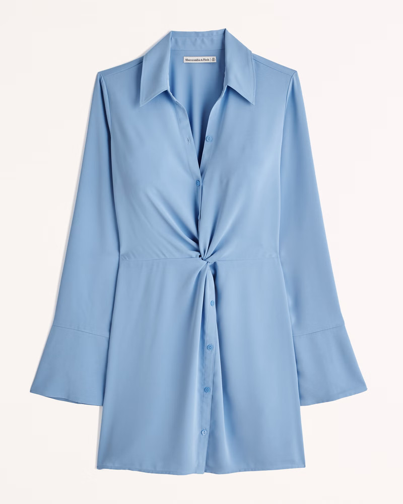 Long-Sleeve Twist-Front Shirt Dress | Abercrombie & Fitch (US)