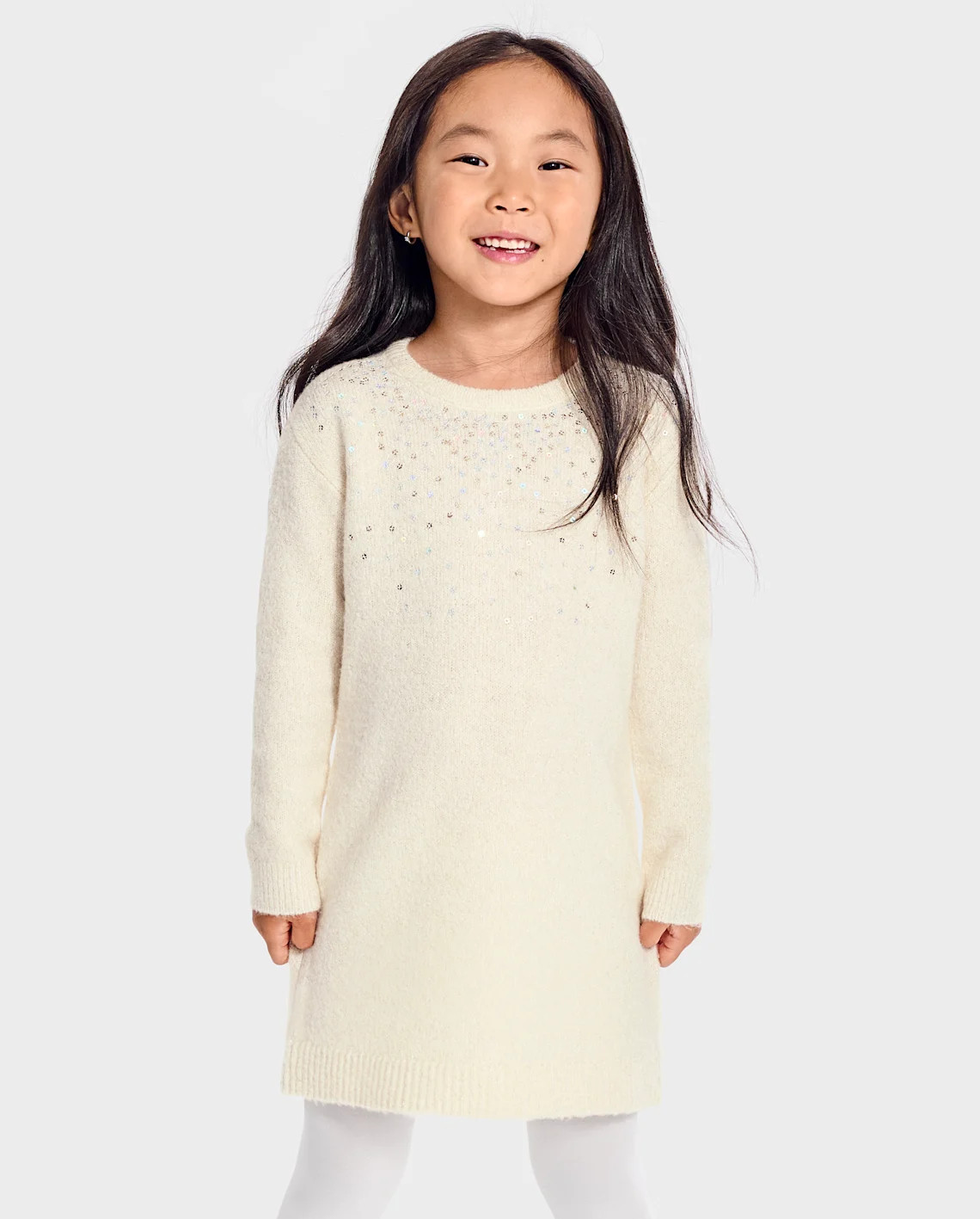 Baby And Toddler Girls Sequin Sweater Dress - white daisy | The Children's Place