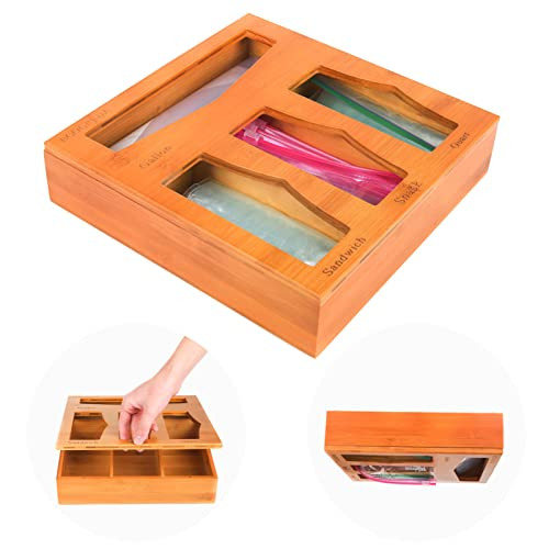 ECOGREDA Bamboo Ziplock Bag Storage Organizer for Kitchen Drawer, Baggie Organizer and zip lock bag  | Amazon (US)