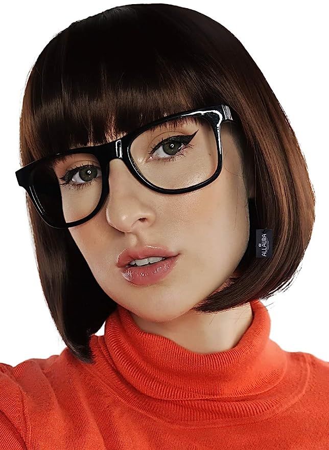 Brown Bob & Black Glasses Velma Costume Set Cosplay Flapper Wigs With Bangs Fits All | Amazon (US)
