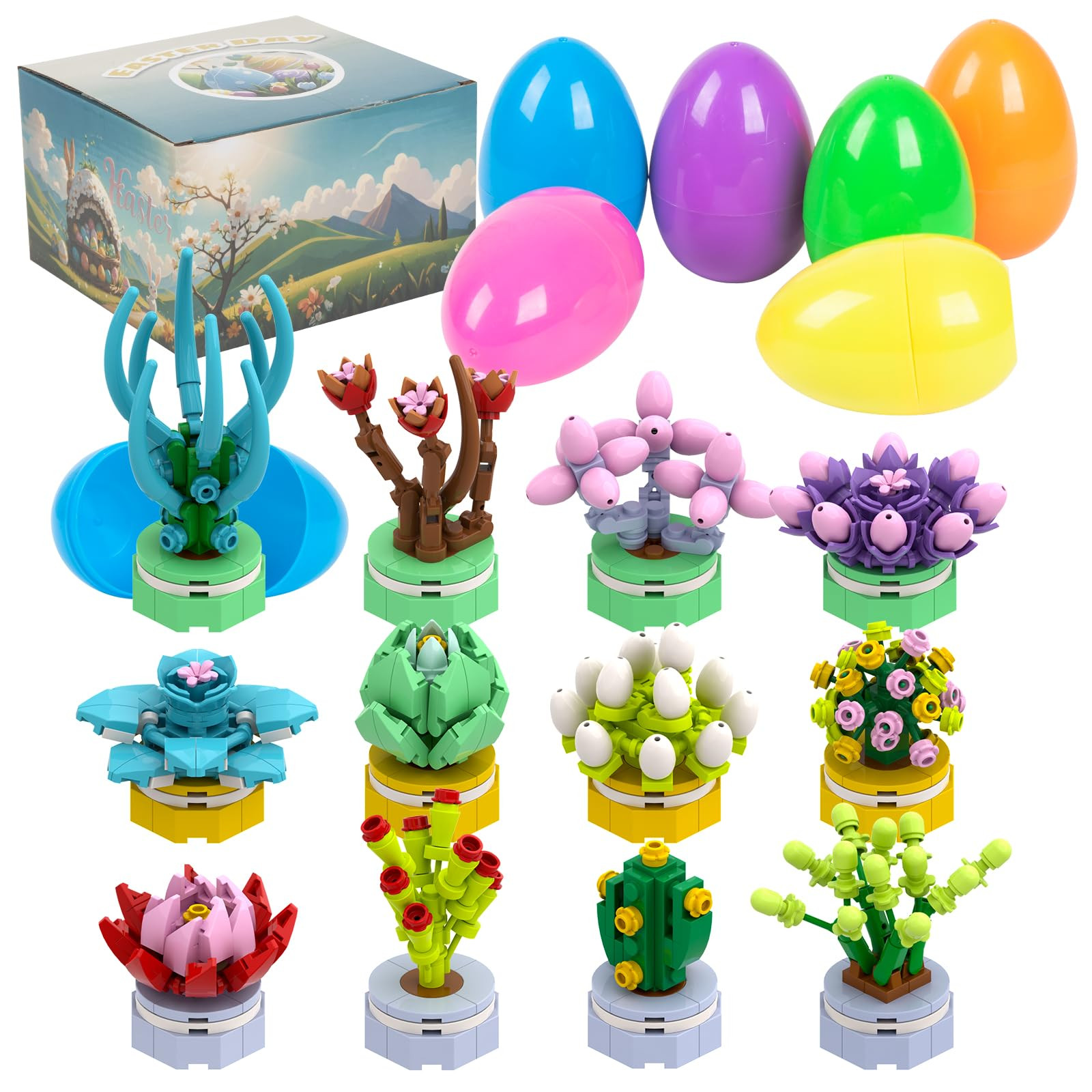 12Pcs Pre Filled Easter Eggs Succulent Plants Building Blocks Easter Basket Stuffers Fillers Gift... | Amazon (US)