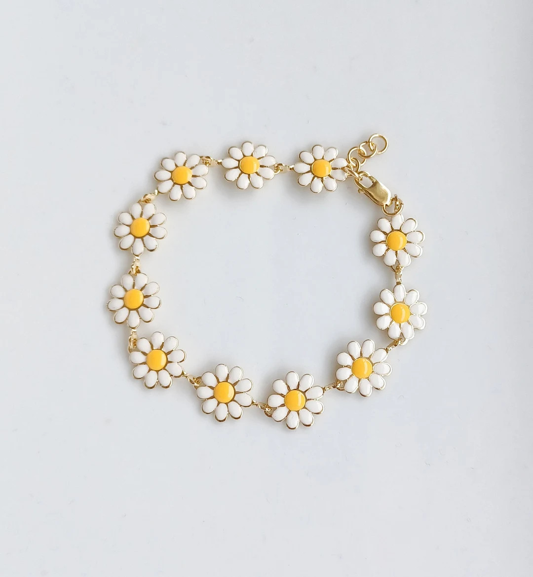 Daisy Bracelet- Toddler Bracelet - Spring Bracelet - Girls baby bracelet- Gold filled | Etsy (US)