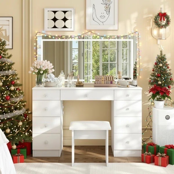 Put on your best seasonal looks with a new makeup vanity! The 47”W Glasstop Vanity Set with LED Mirror & Power Outlets, 9 Drawers with Diamond Handles is ON SALE and under $300.

Keywords: Vanity set, makeup vanity, makeup vanity set 


#LTKHome #LTKSeasonal #LTKSaleAlert