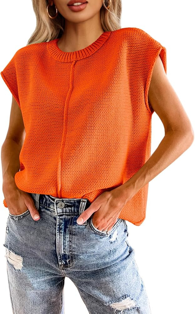 Saodimallsu Womens Summer Cap Sleeve Tops Casual Crew Neck Loose Fit Knit Lightweight Sweater Pul... | Amazon (US)