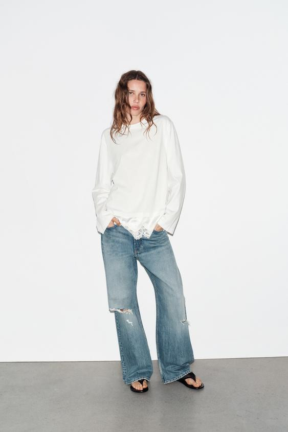 CONTRAST LACE T-SHIRT | Zara US