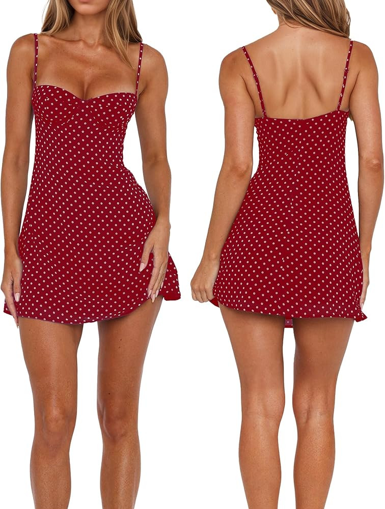 Women’s Polka Dot Y2K Dress Spaghetti Strap No Bust Underwire Trendy Outfits Backless A-Line Pu... | Amazon (US)