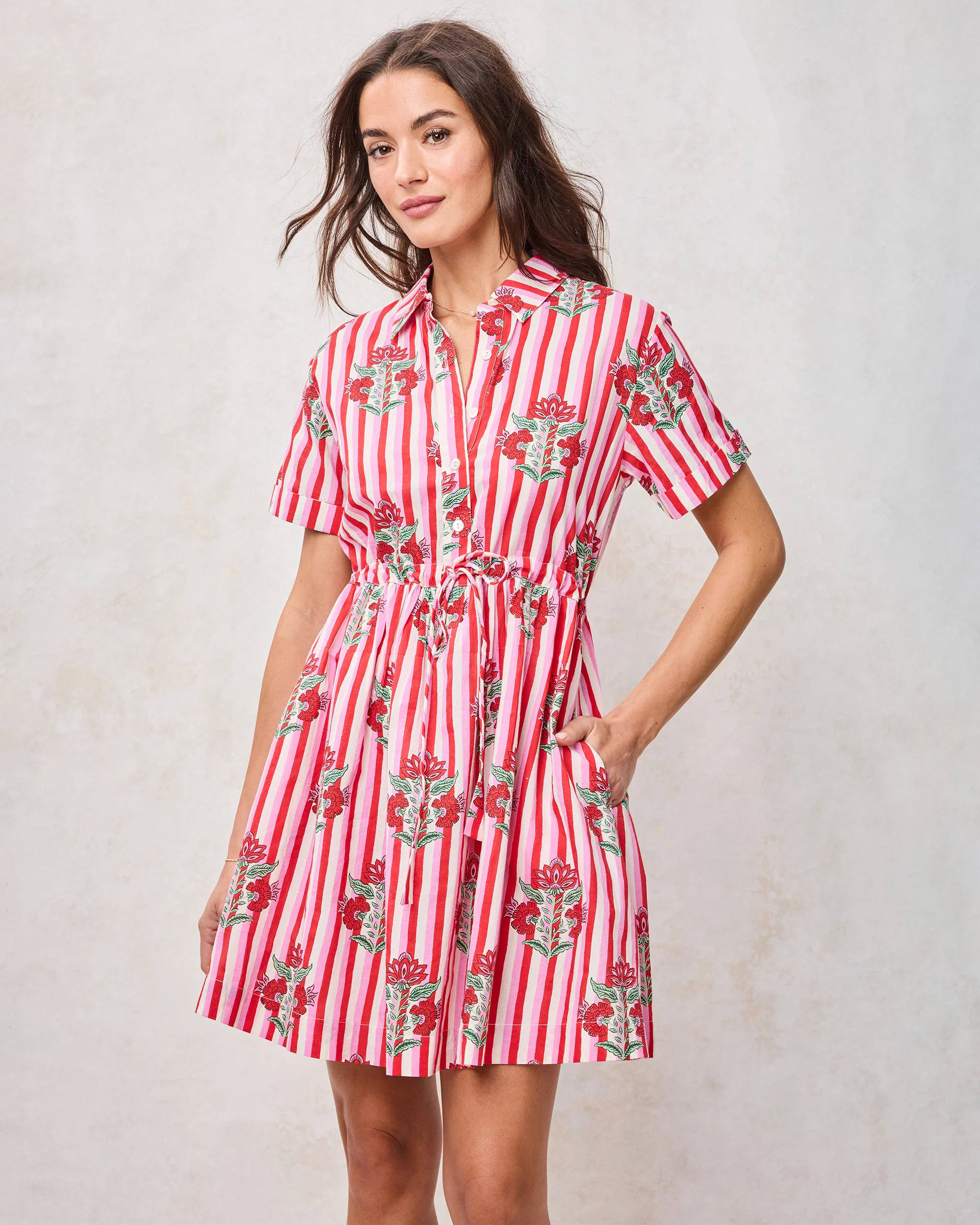 Carnation Stripes - Maude Dress - Scarlet Petal | Printfresh