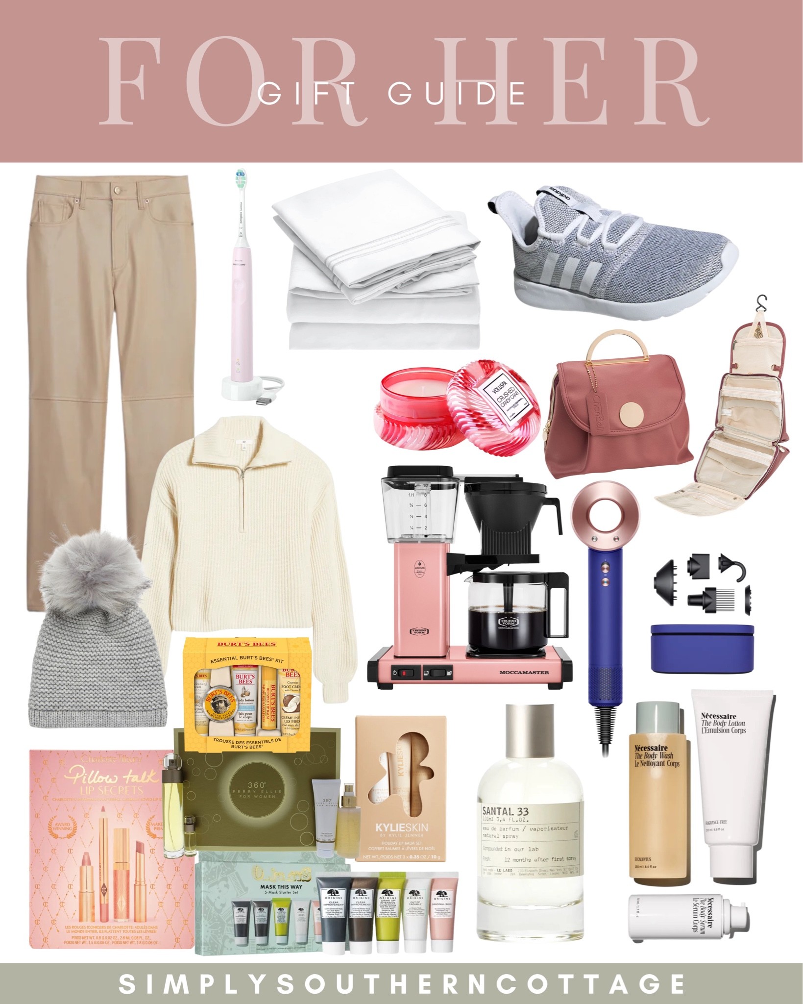 Gifts for her / holiday gifts / gifts for a girl / holiday season / dyson hair tools / makeup bag / sweater / beige pants / adidas tennis shoes / coffee maker / melani sheets / beanie / makeup / perfume / beauty 

#LTKHoliday #LTKbeauty #LTKSeasonal