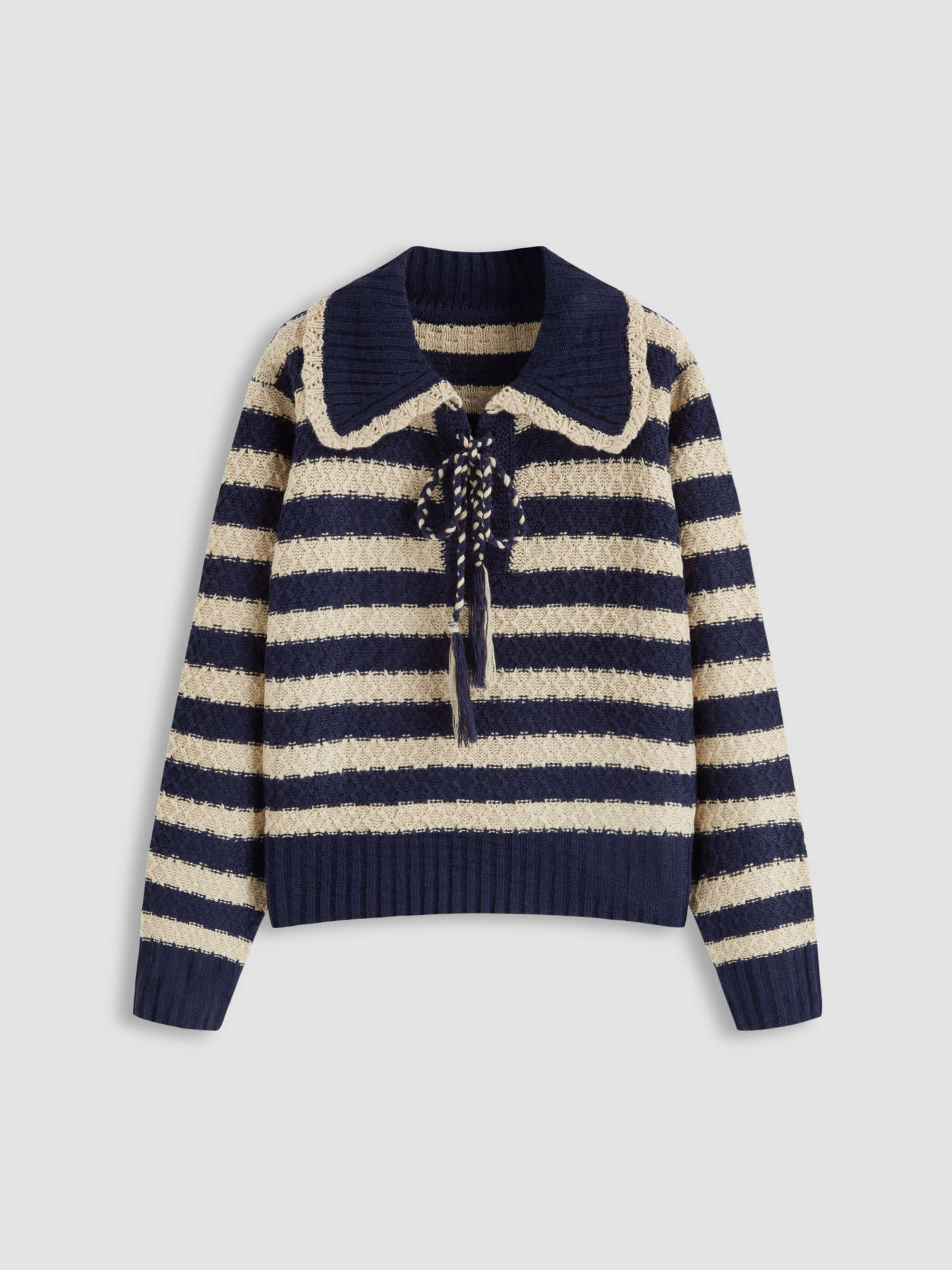 Knit Collar Striped Knotted Oversized Sweater | Cider