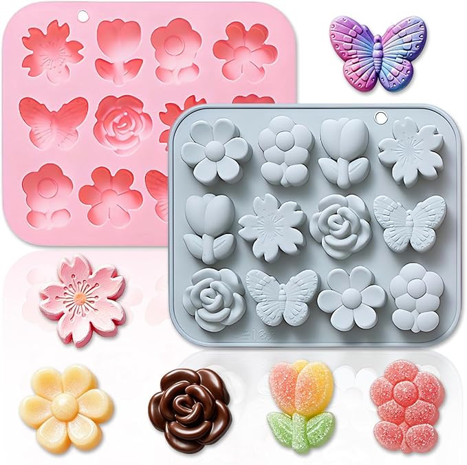 2 Pack Flower and Butterfly Silicone Cake Molds 12 Cavity 3D Flower Petals Mould Tray DIY Baking ... | Amazon (US)