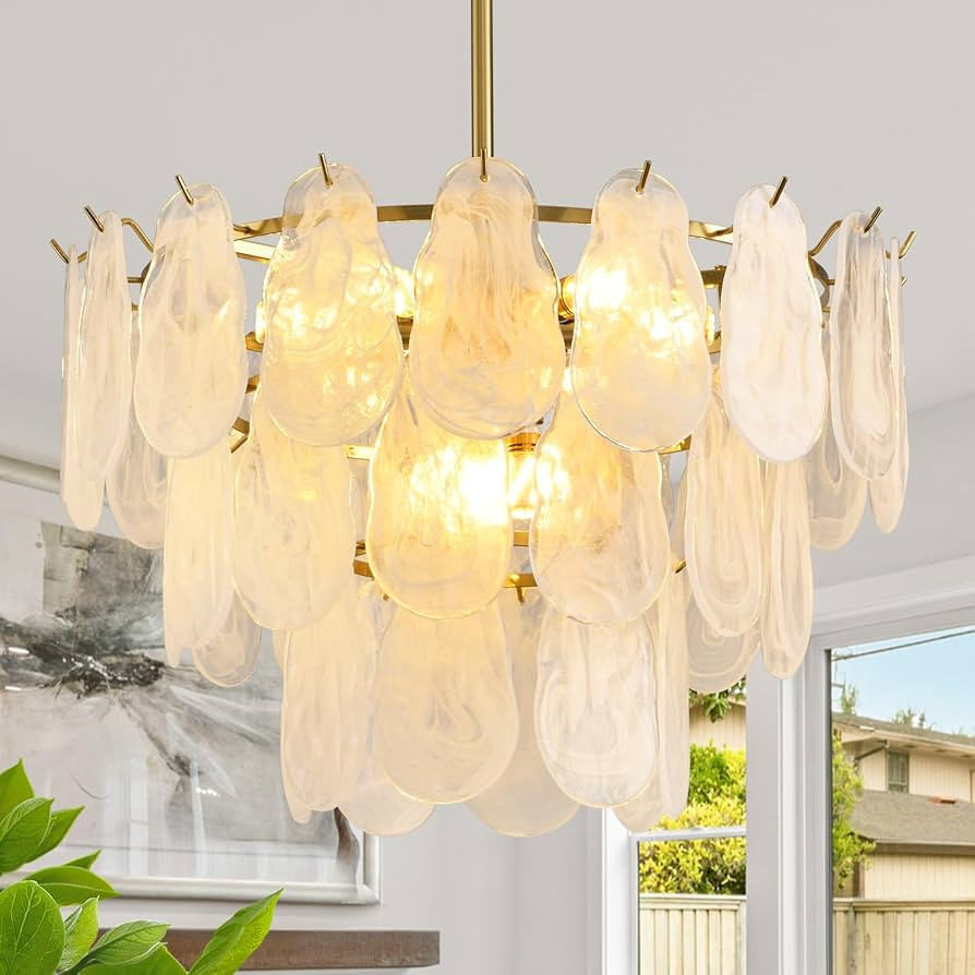 Modern Gold Chandelier Lighting, D23.6 Inch Creative Cloud Glass Pendant Ceiling Fixture Lamp, 3 ... | Amazon (US)