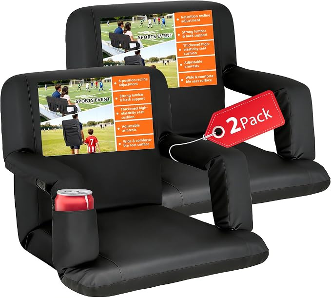Wide Stadium Seat for Bleachers with Back Support -2 Pack Reclining Adults Camping Stadium Chair ... | Amazon (US)