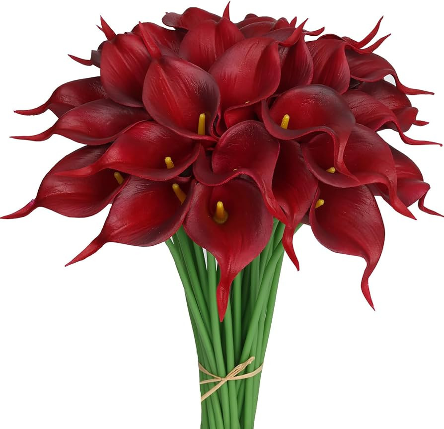 30Pack Real Touch PU Latex Artificial Calla Lily Flowers for Wedding Party and Home Decor-Burgund... | Amazon (US)