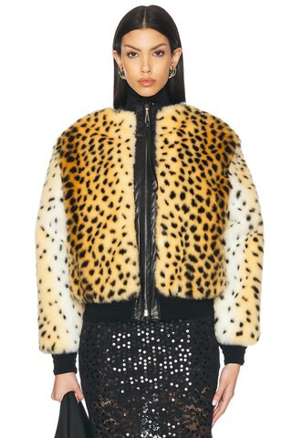 RABANNE Bomber Jacket in Guepard Brown & Black - Neutral. Size 38 (also in ). | FWRD 