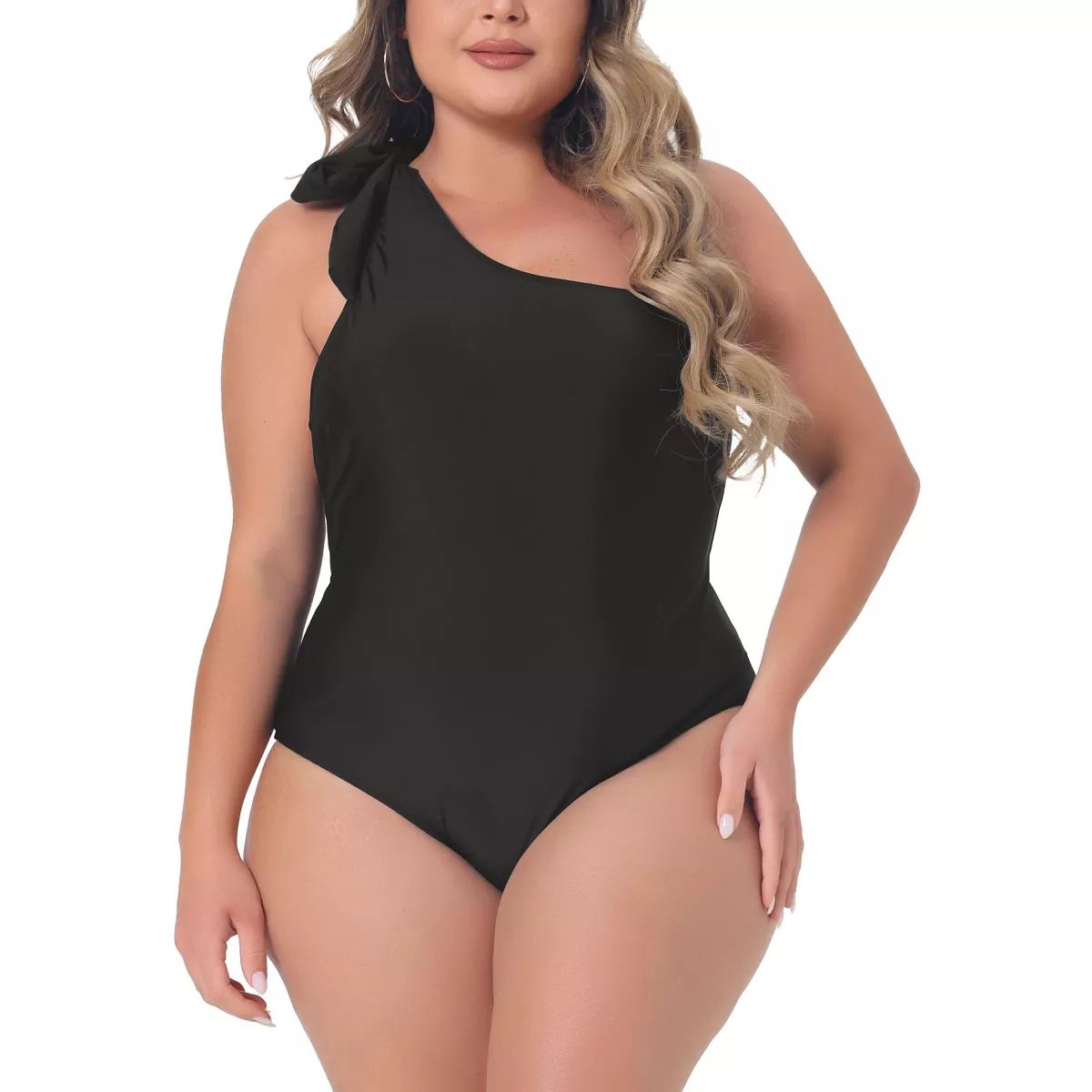 Agnes Orinda Women's Plus Size One Shoulder Tie Knot Tummy Control One Piece Swimsuit Sets | Target