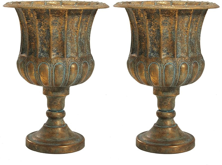Worth Garden 24.5" H. Metal Urn Planters 2-Pack - Bronze Classic Antique Iron Plant Pots - Large ... | Amazon (US)