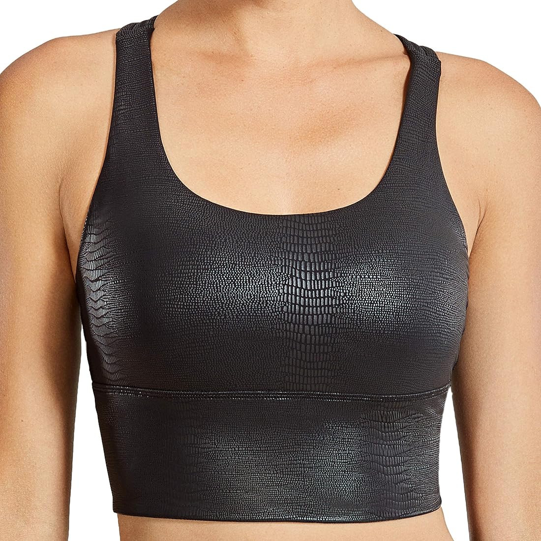 CRZ YOGA Women's Longline Matte Faux Leather Sports Bras - Strappy Wirefree Padded Medium Impact ... | Amazon (US)