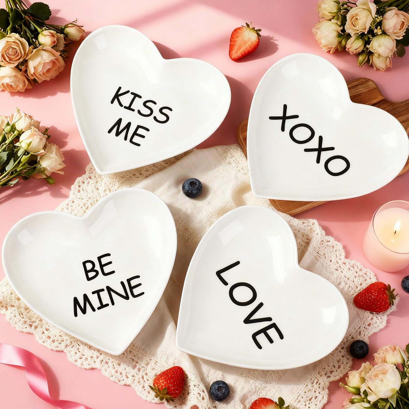Remerry 4 Pcs Valentines Heart Shaped Ceramic Plates 7inch Love Kiss Me Xoxo Be Mine Plates Desse... | Amazon (US)