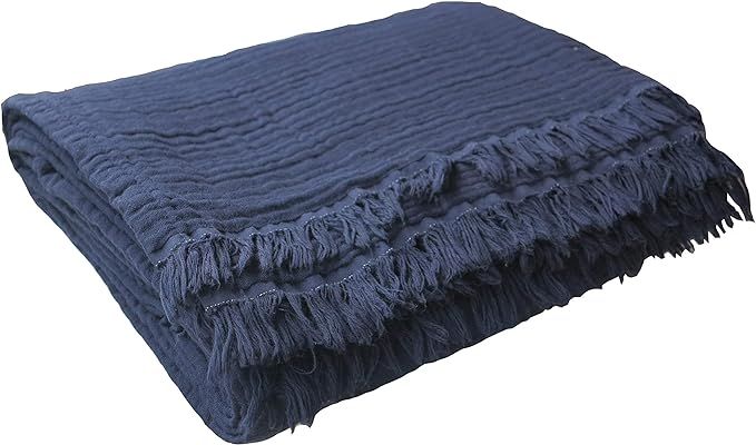 KyraHome 100% Organic Muslin Cotton Throw Blanket for Couch Adults, 4-Layer Plant Dyed Yarn, Soft... | Amazon (US)
