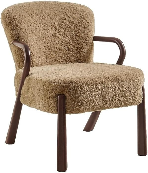MAKLAINE Contemporary Accent Armchair, Faux Shearling Upholstery in Sand, Curved Wood Arms and Le... | Amazon (US)