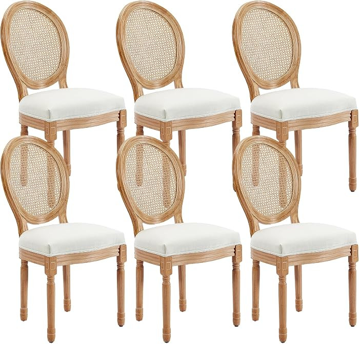 Kiztir Rattan Dining Chairs Set of 6 French Country Dining Chairs with Round Back, Farmhouse Upho... | Amazon (US)