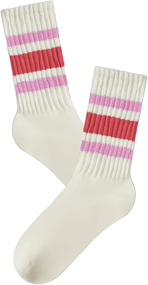 Women Striped Retro Novelty Socks Slouch Socks Athletic Calf Tube Cotton Socks | Amazon (US)