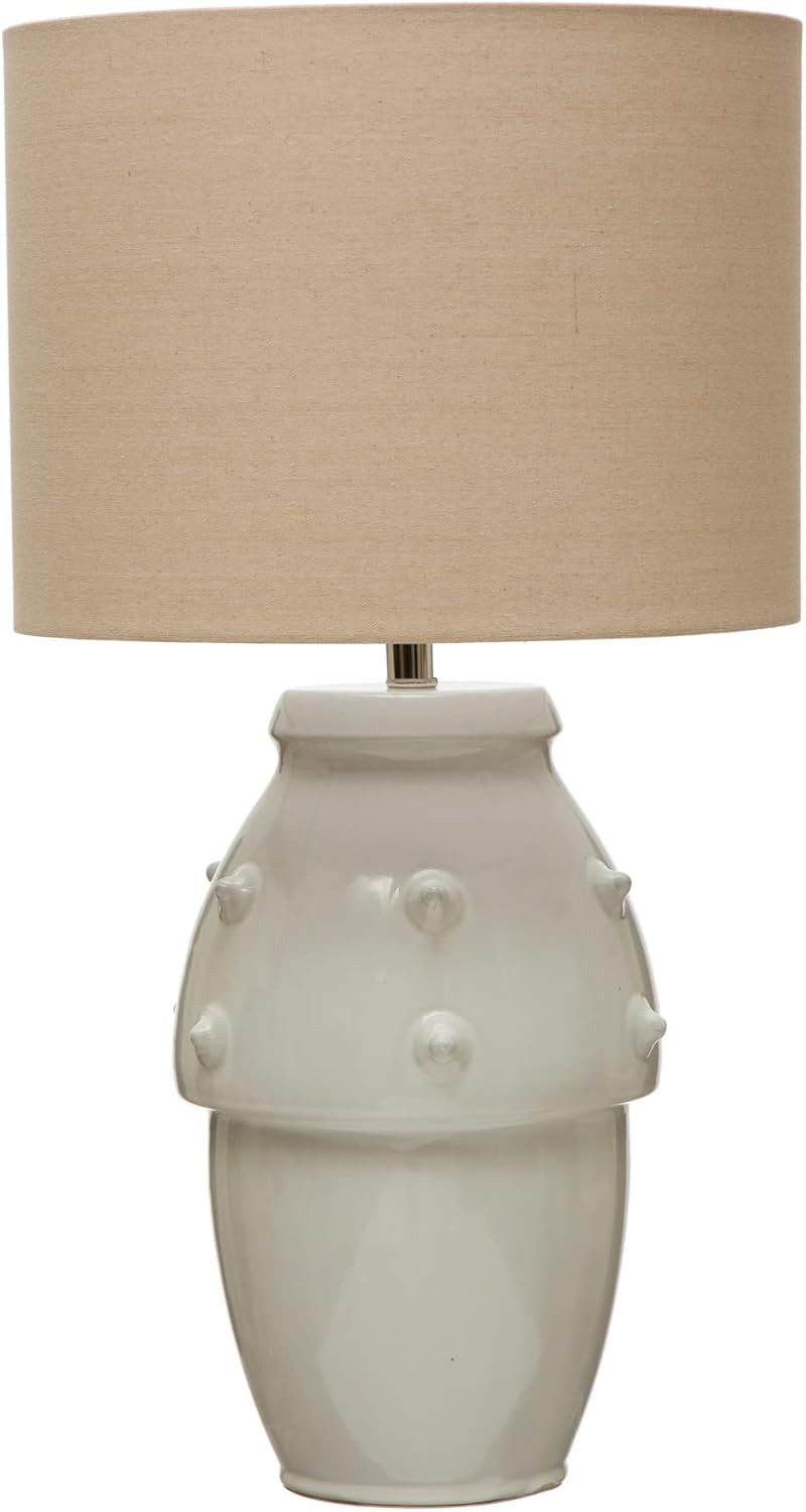 Creative Co-Op Modern Stoneware Raised Dot Design and Fabric Shade, Ivory Table Lamp | Amazon (US)