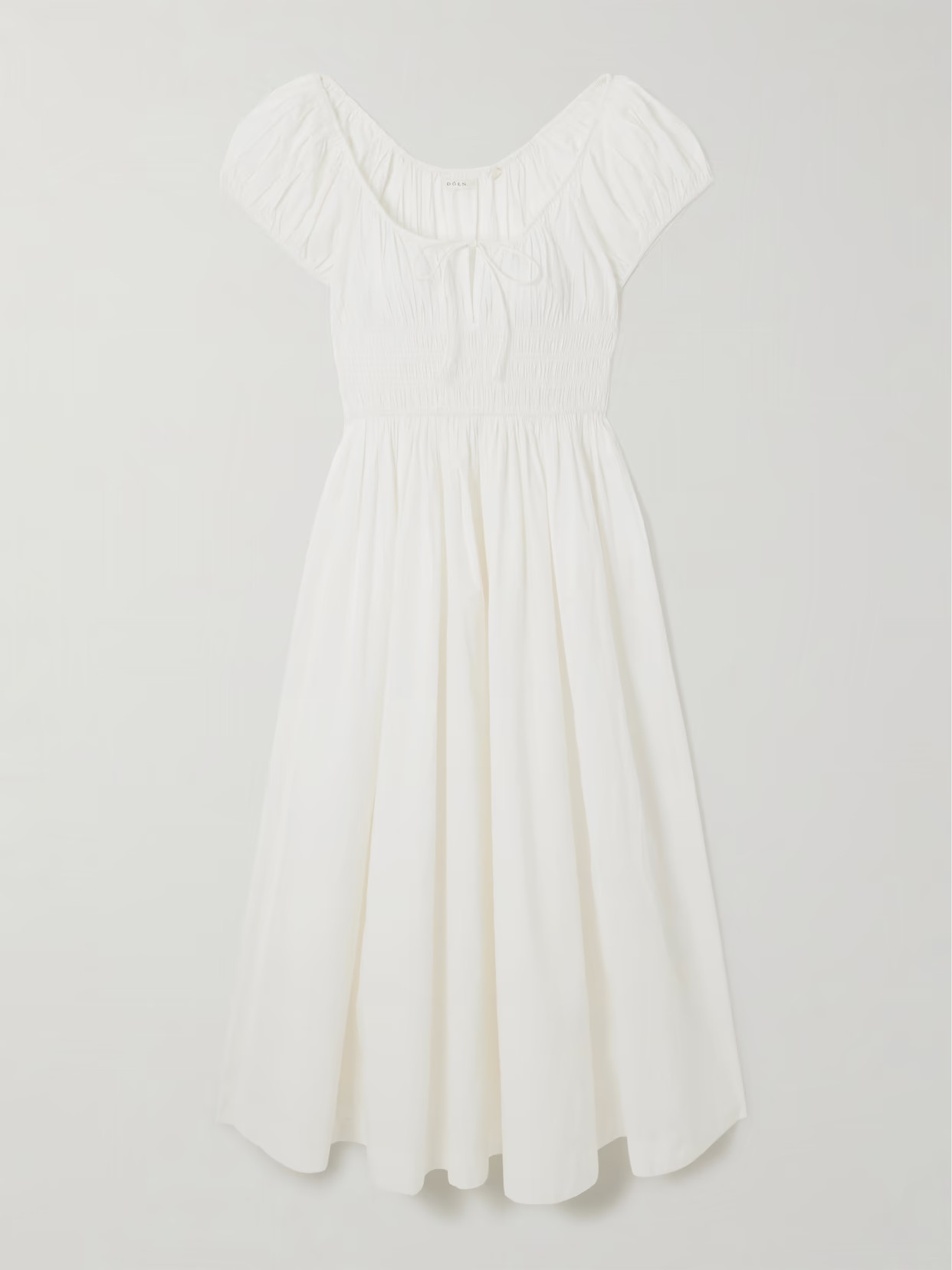 DÔEN - Quinn Tie-detailed Shirred Organic Cotton-poplin Midi Dress - White | NET-A-PORTER (US)