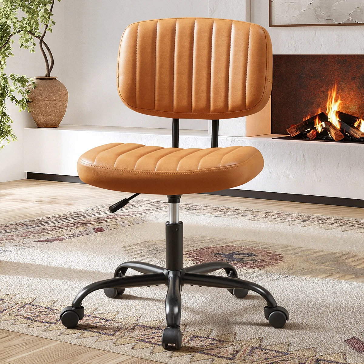 Aguilera Armless Home Office Chair, Faux Leather Swivel Task Chair with Back | Wayfair North America
