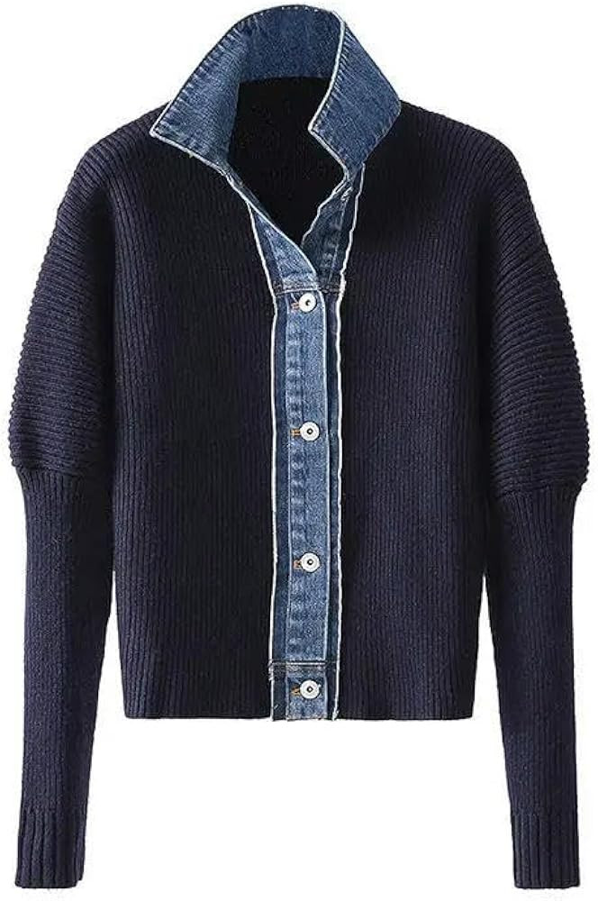 Women's Sweatshirt Cardigan Sweater Women Loose Denim Patchwork Knitted Jacket | Amazon (US)