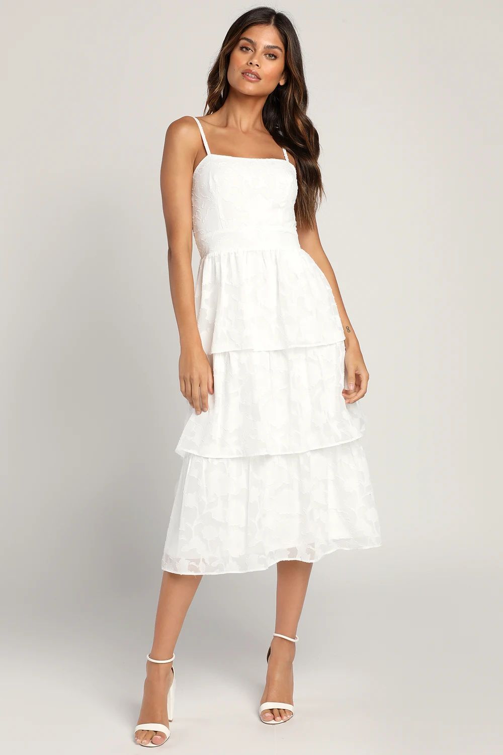 Grace and Beauty White Burnout Floral Print Tiered Dress | Lulus