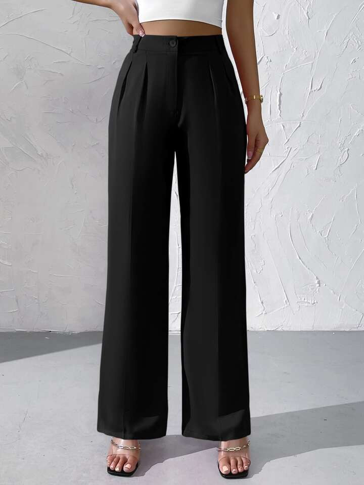 SHEIN Privé Pantalon Ample Taille Haute À Détail Plié | SHEIN
