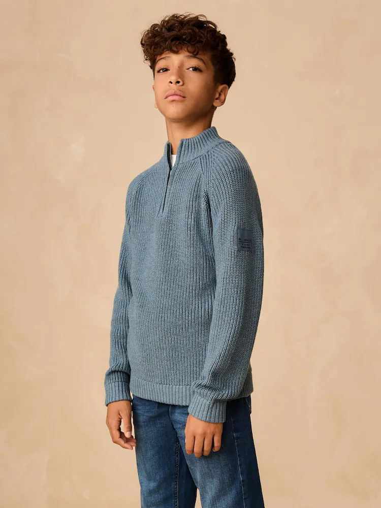 Blue Utility Zip Neck Knitted Jumper (3-16yrs) | Next US