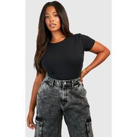boohoo Women's Plus Cotton Fitted T-Shirt in Black | Size: 20 | Knitted | boohoo (US & Canada)