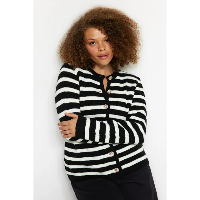 Trendyol Women Regular Fit Basic Crew Neck Knitwear Plus Size Cardigan | Walmart (US)