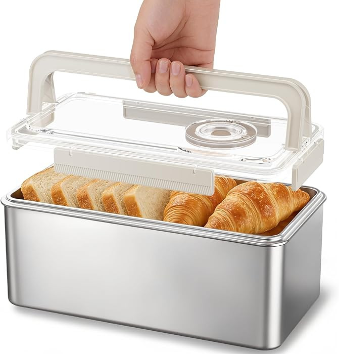 QCQHDU Bread Box, Time Recording 304 Stainless Steel Corner Fresh Bread Box Airtight Keeper Food ... | Amazon (US)