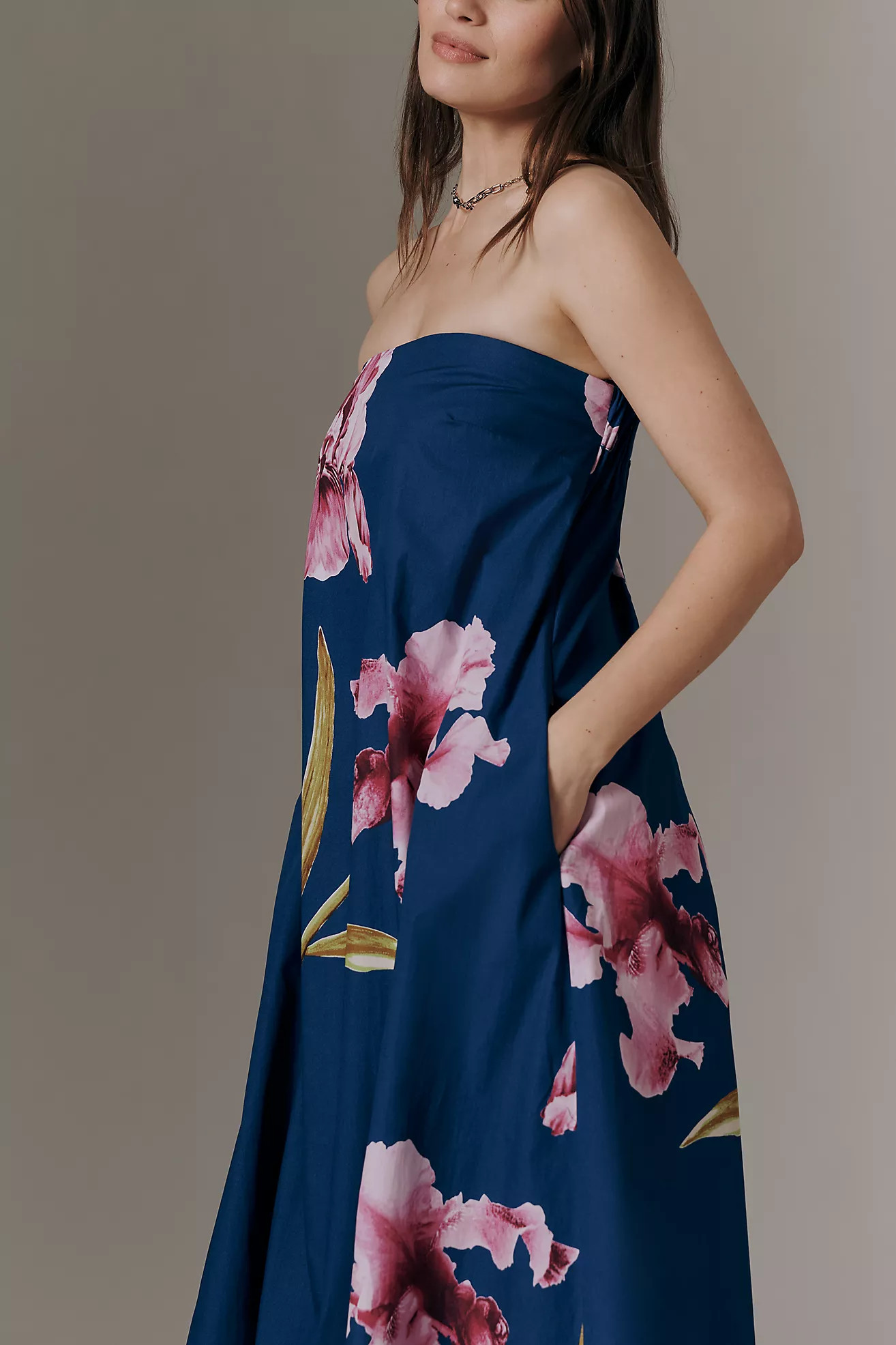 By Anthropologie Strapless Trapeze Midi Dress | Anthropologie (US)