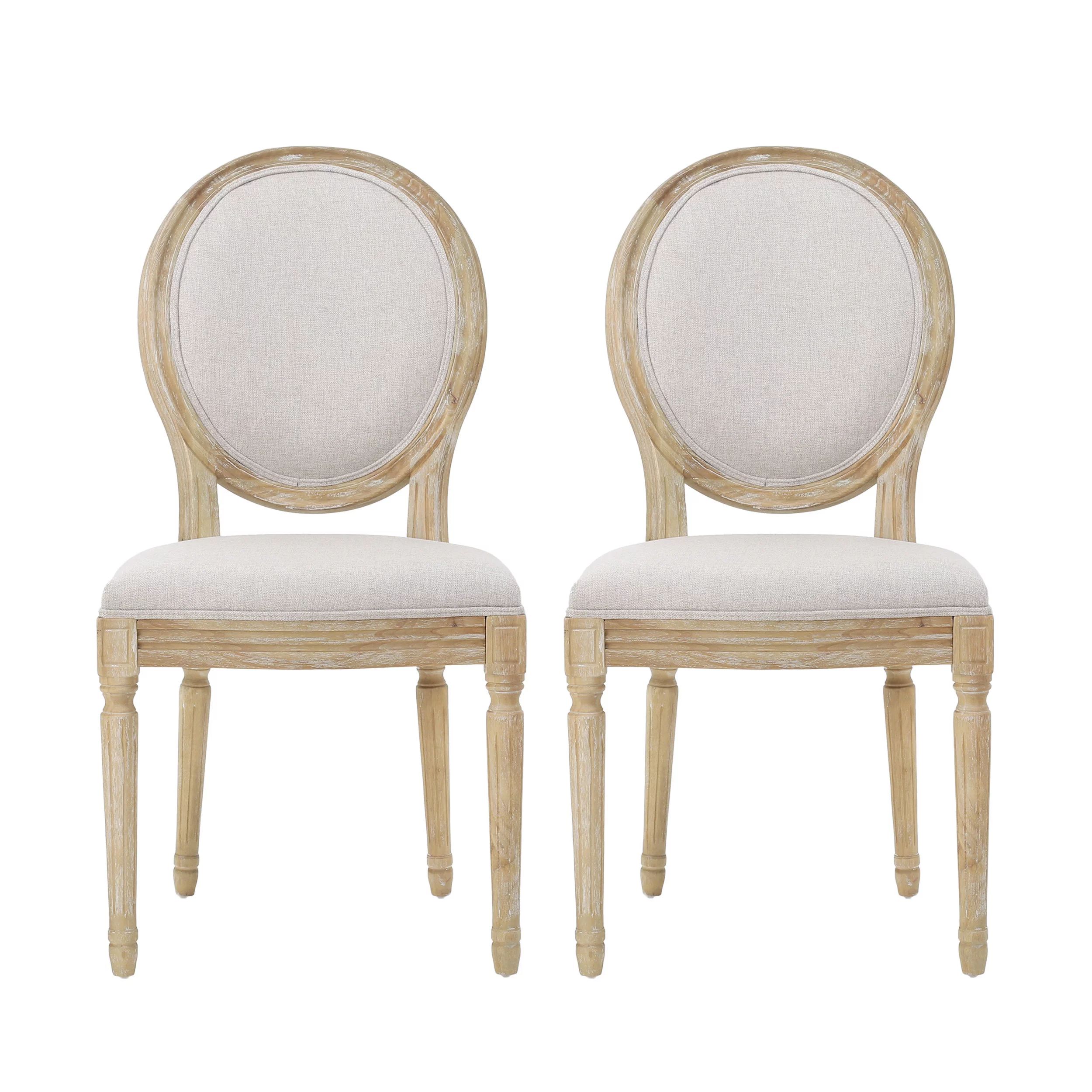 Phinnaeus French Country Fabric Dining Chairs, Set of 2, Beige and Natural - Walmart.com | Walmart (US)