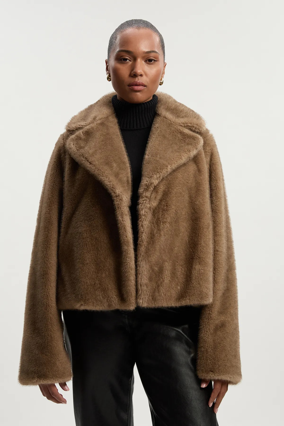 Plus Size Faux Fur Cropped Jacket | Karen Millen UK + IE + DE + NL