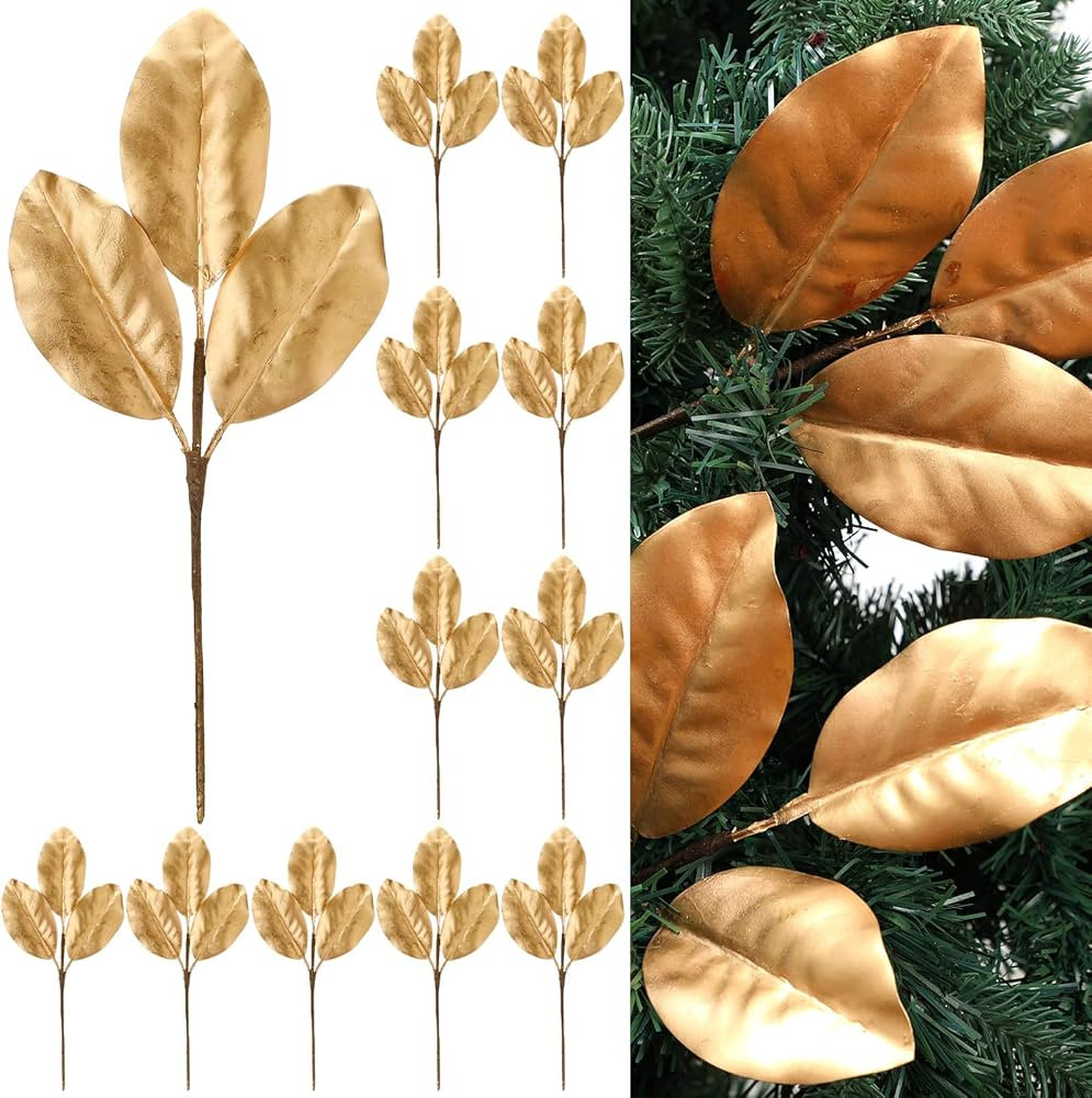 12 Pcs 12.6 Inch Christmas Magnolia Picks Artificial Magnolia Stem Branches Faux Christmas Magnol... | Amazon (US)