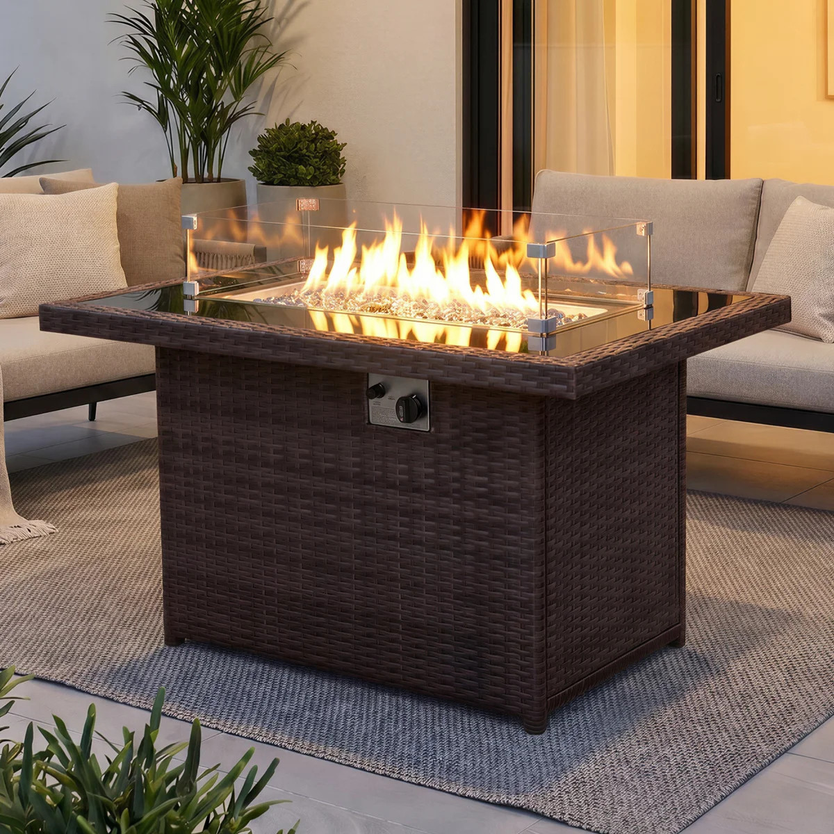 Watchet Outdoor Wicker Fire Pit Table, 60,000 BTU Rectangular Propane Fire Pit, Natural Gas Conve... | Wayfair North America