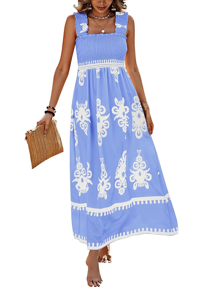 PRETTYGARDEN Womens Summer Boho Maxi Dress 2025 Casual Sleeveless Square Neck Floral Aline Smocke... | Amazon (US)