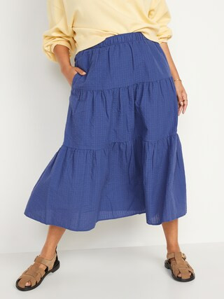High-Waisted Tiered Seersucker Maxi Skirt for Women | Old Navy (US)