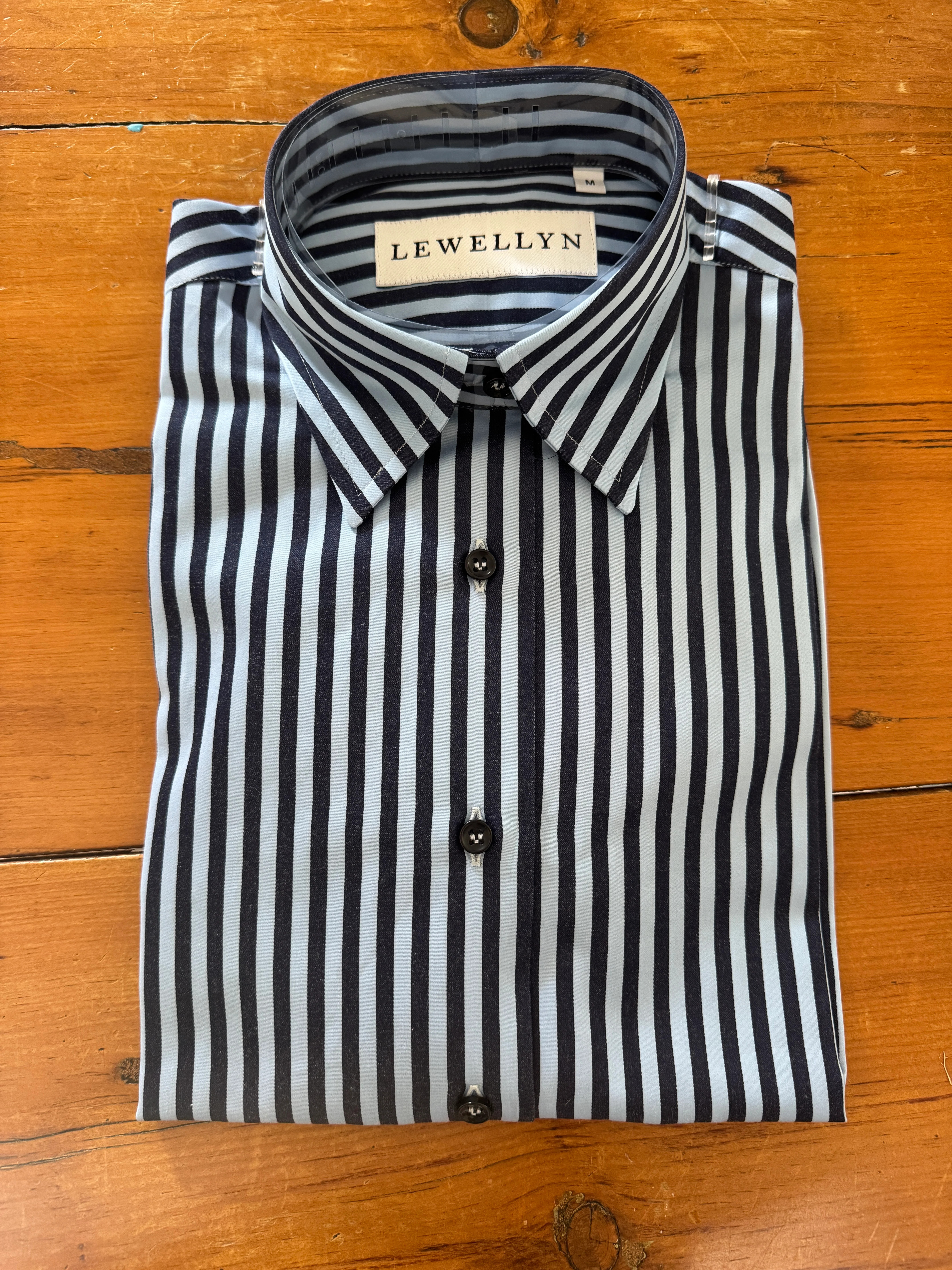 The Jackie Button Down in Blue & Black Stripe | Lewellyn