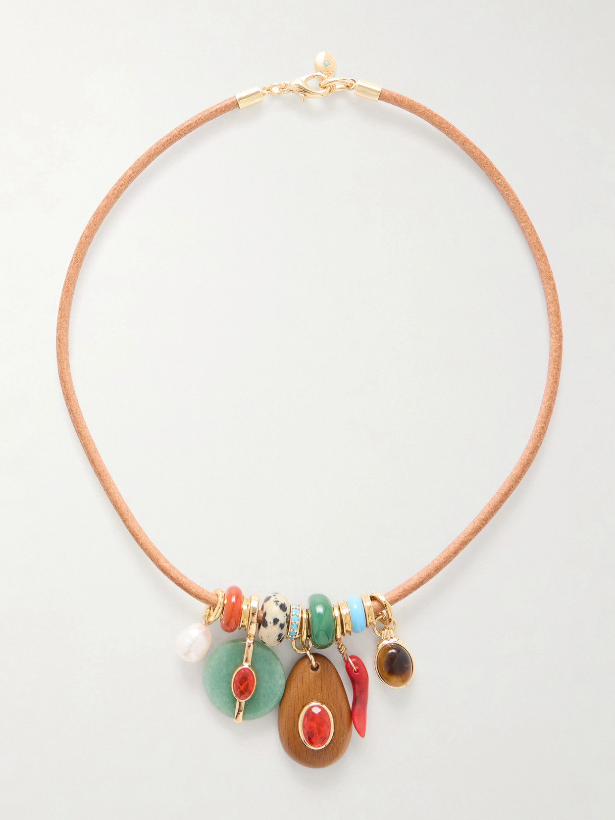 Roxanne Assoulin - The Leather Stone Gold-tone, Multi-stone And Leather Necklace - One size | NET-A-PORTER (US)
